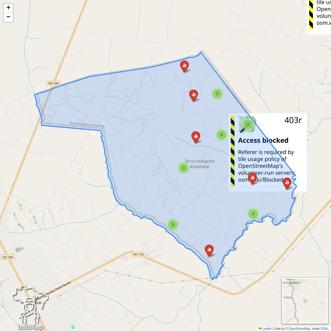 indimapbr's tweet photo. O IndiMap Acabou de gerar uma nova notificação de Incêndio na terra Indígena Amambai.
Foram detectados 25 focos de incêndios.
Mais detalhes acesse: https://t.co/CkLJ9kgjX4 
#indimap #indimapQueimadas #Amambai https://t.co/BWLfedHwkI