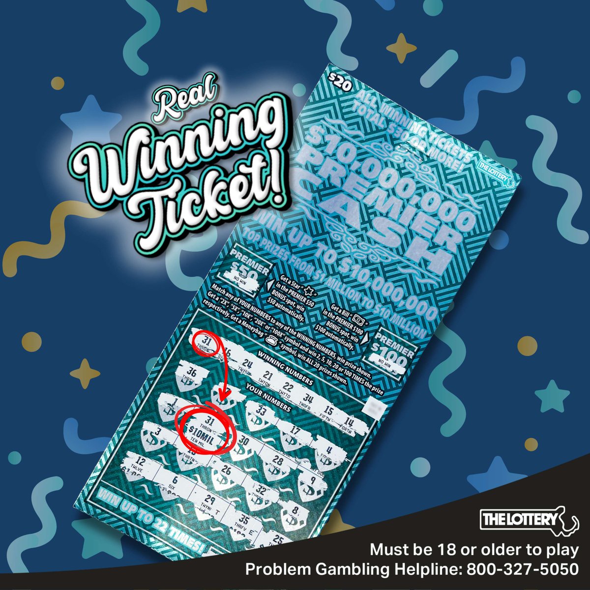 MAStateLottery's tweet image. 💸 $10 MILLION hit playing $10,000,000 Premier Cash ($20) at A-1 Market in #Avon

As of posting, there is one more $10 MILLION prize out there 😮 Who's going to find it?

#MassLottery
#Lottery
#InstantTickets
#ScratchTickets
#Winner
#Massachusetts