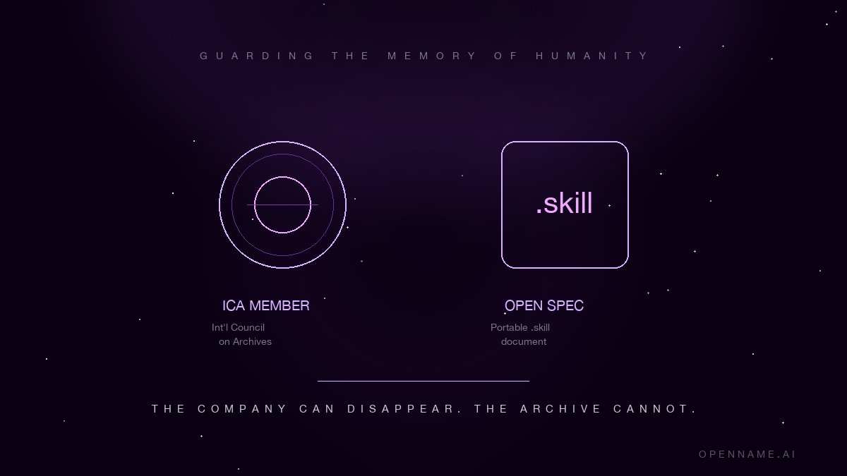 openname_ai's tweet image. Humanity's new archive is open.

A name. A Memory Map. A portable .skill document.

ICA-backed. Crypto-native. Readable by any AI.

First 1,000 sign-ups get Genesis Gift: $9.90 instant.

#OpenName #ICA #AI #Web3 #Archive
openname.ai