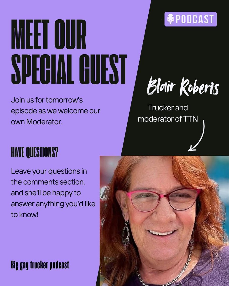 Ollie8893372241's tweet image. Let's welcome our special guest Blair Roberts! She will be on our podcast tomorrow at 3pm pst hope to see you there. Big gay trucker podcast where everything is on the table. @LgbtqTruck @lgbtqtdn #trucker #lgbtq #pride #translivesmatter