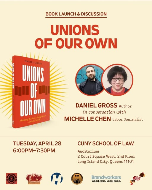 meeshellchen's tweet photo. On April 28, 6pm, @dgorganize will speak with me at @CUNYLaw about his new book, published by @haymarketbooks, on organizing and building #labor unions in the 21st century, featuring @SBWorkersUnited @amazonlabor and @iww. https://t.co/gkEVuToCU2