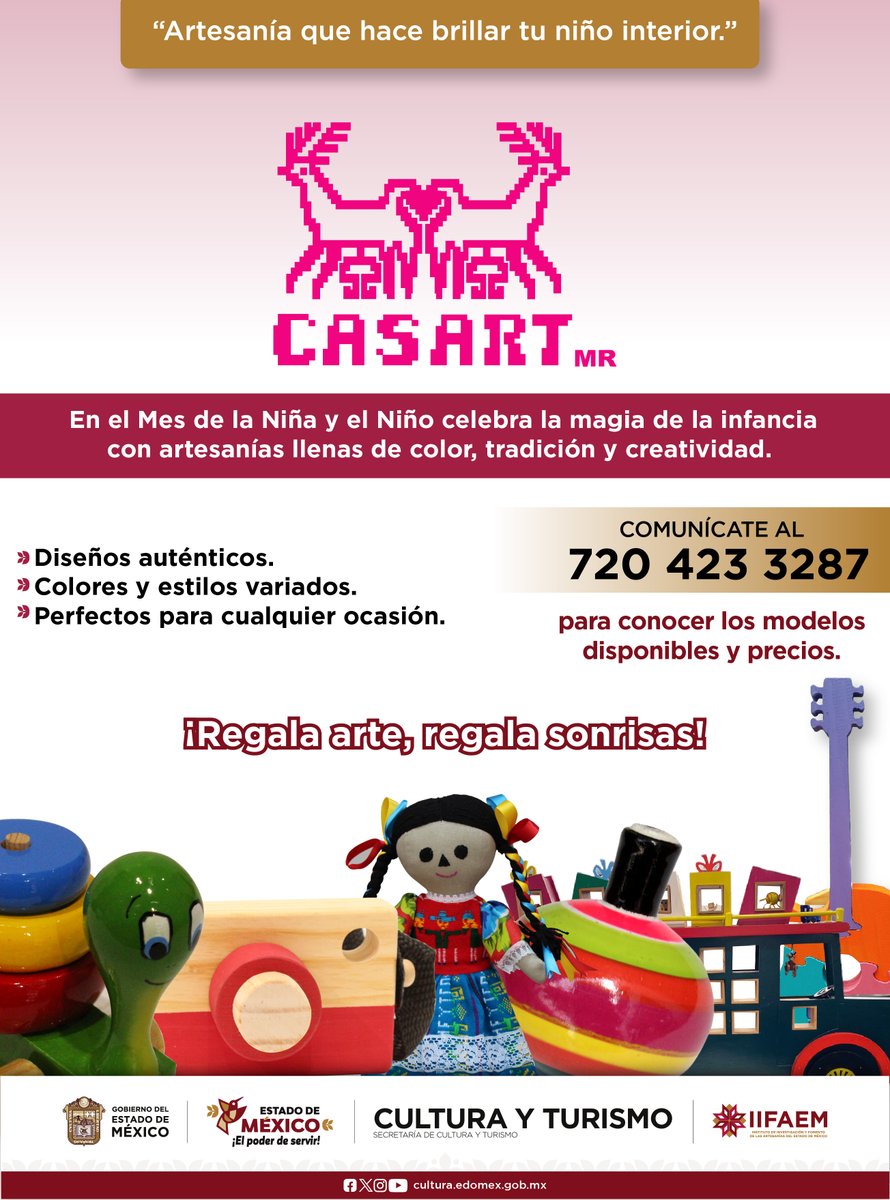 iifaem's tweet image. En el marco del Día de la Niña y el Niño, te invitamos a descubrir los juguetes artesanales elaborados por manos mexiquenses: trompos, baleros, muñecas, carritos de madera y muchas piezas llenas de color y tradición.

 #ElPoderDeServir  #HechoAMano #ManosMágicas