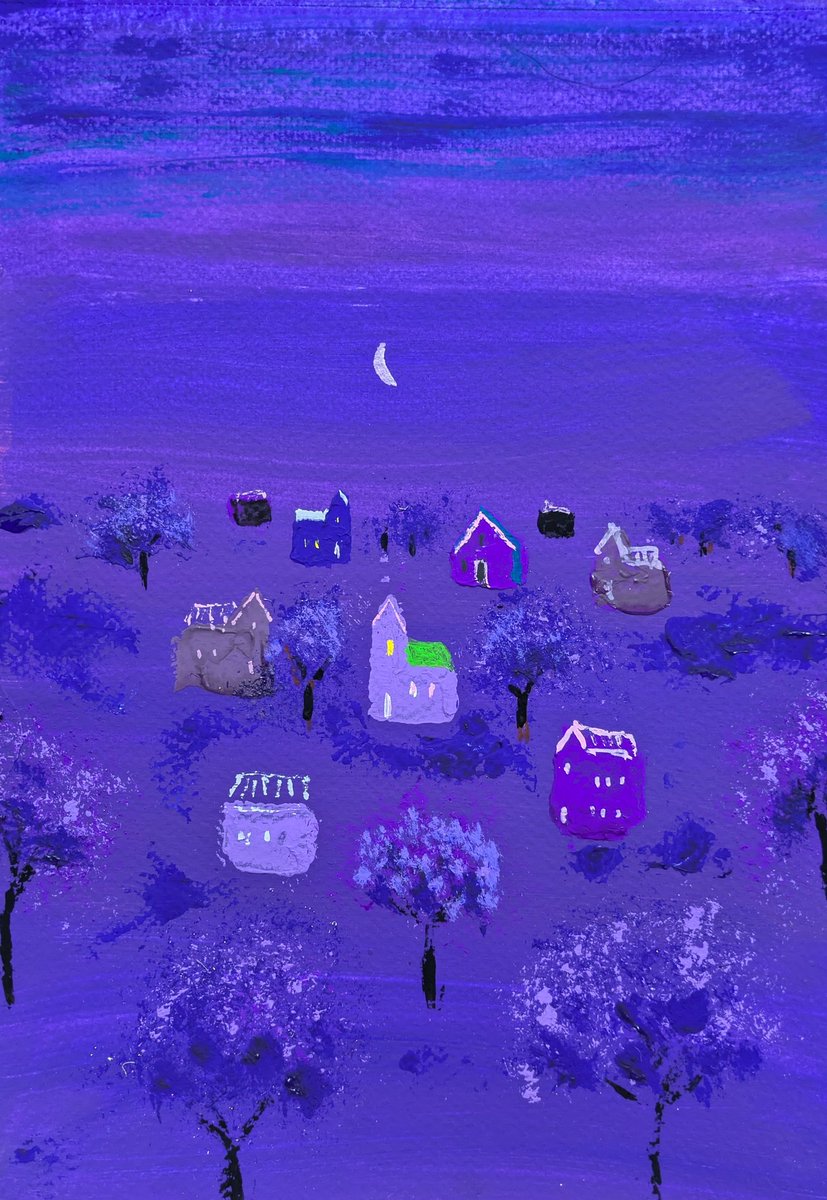 EaQtz6's tweet image. 🎨#artwork 
#art
#水彩画
#心象風景画
#絵
＃Gouache
#paintig
🎨月が特別な夜を連れてきた