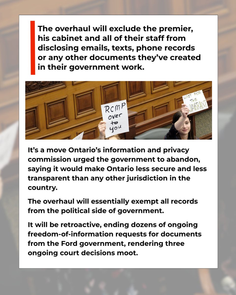 LiseVaugeois's tweet image. FOIs exposed the Greenbelt scandal.  

FOIs exposed shady dealings behind the luxury spa in downtown Toronto.  

FOIs put Doug Ford under RCMP investigation.  

Now he's changing the law so it can never happen again. What is he hiding on his phone? Is it criminal?

#onpoli