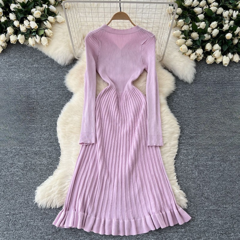 Daily_trend_USA's tweet image. Women V-neck Knitted Midi Dress Long Sleeve A-line Pleated Button Casual Elegant Seller:... - ebay.com/itm/2572507307… #fashion #style #mystyle