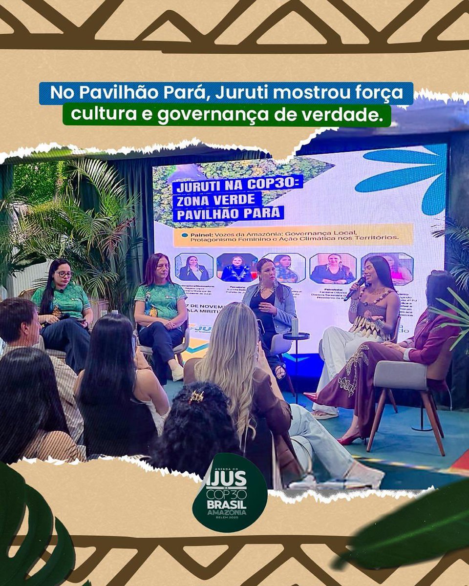 qgdamarcieleofc's tweet photo. No 2º dia (17/11), liderado pela secretária municipal de Meio Ambiente de Juruti, Nayme Lopes, o debate tratou de governança local, protagonismo feminino e ação climática nos territórios. O encontro reuniu lideranças sociais e ambientais do município e do Estado.

Marciele Albuquerque defendeu dar voz aos territórios e destacou o ativismo cultural na preservação da Amazônia, afirmando que a luta climática precisa ouvir quem vive e protege a floresta. Também cobrou mais mulheres tradicionais e ribeirinhas nos espaços de decisão, reforçando que soluções para a crise devem vir das comunidades locais e respeitar conhecimentos ancestrais, não apenas focar em medidas financeiras externas.

📊 Painel: Vozes da Amazônia: Governança local, Protagonismo feminino e Ação Climática nos Territórios.
📍 Local: Green Zone - Pavilhão Pará  (Sala Miritizeiro)