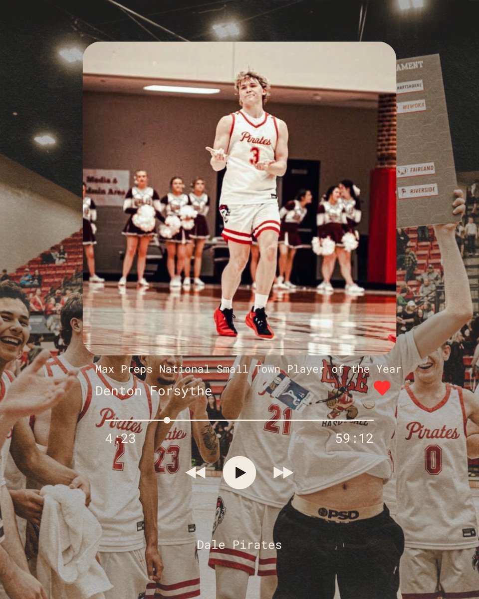 DaleBBallOK's tweet photo. 🚨DENTON FORSYTHE🚨

Big congratulations to our guy @forsythe_denton on being named MaxPreps National Small Town Player of the Year! Very honored to have such a high caliber player here at Dale! Always lived and played up to the Gold Standard! #DaleYeah 🏴‍☠️ https://t.co/xNGeCorOPM