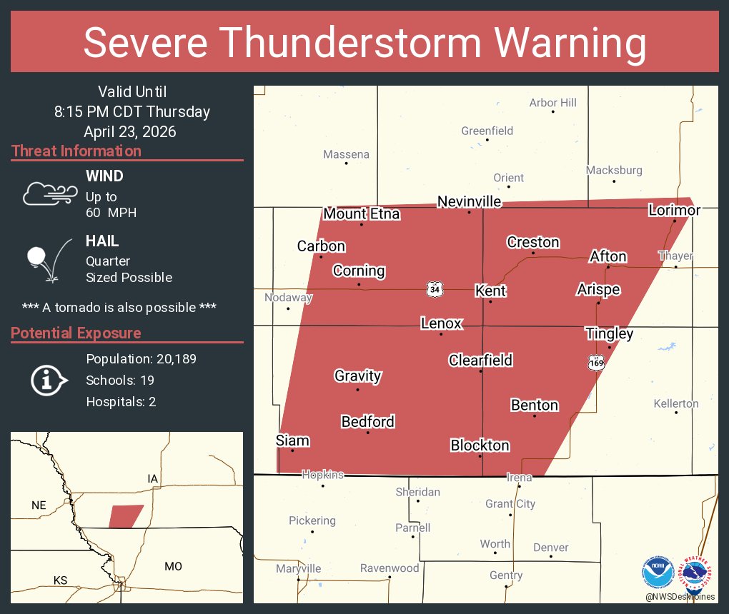 Severe Thunderstorm Warning including Creston IA, Corning IA and ...