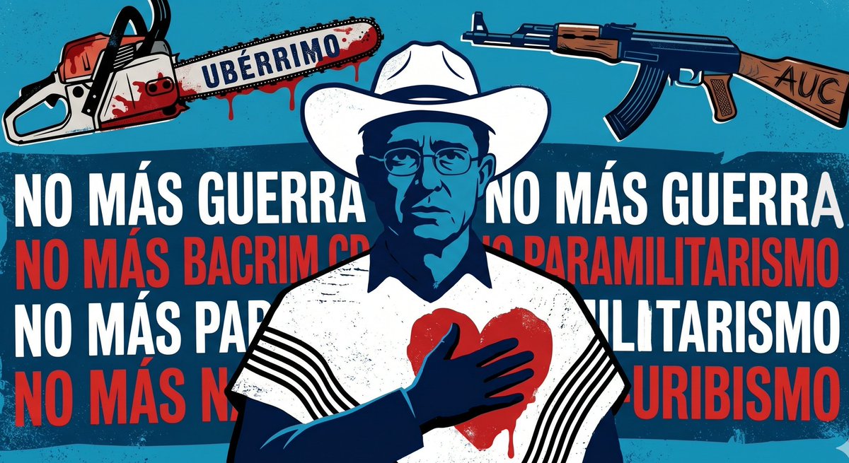 No más GUERRA, no más VIOLENCIA, no más PARAMILITARISMO, no más DESPOJO de TIERRAS, no más DESPLAZAMIENTOS, no más NARCO-URIBISMO, no más FALSOS POSITIVOS, no más FAMILIAS DESTRUIDAS.
El PUEBLO ya se CANSÓ de vivir la GUERRA eterna que promueve este CRIMINAL... 
¡QUEREMOS PAZ!