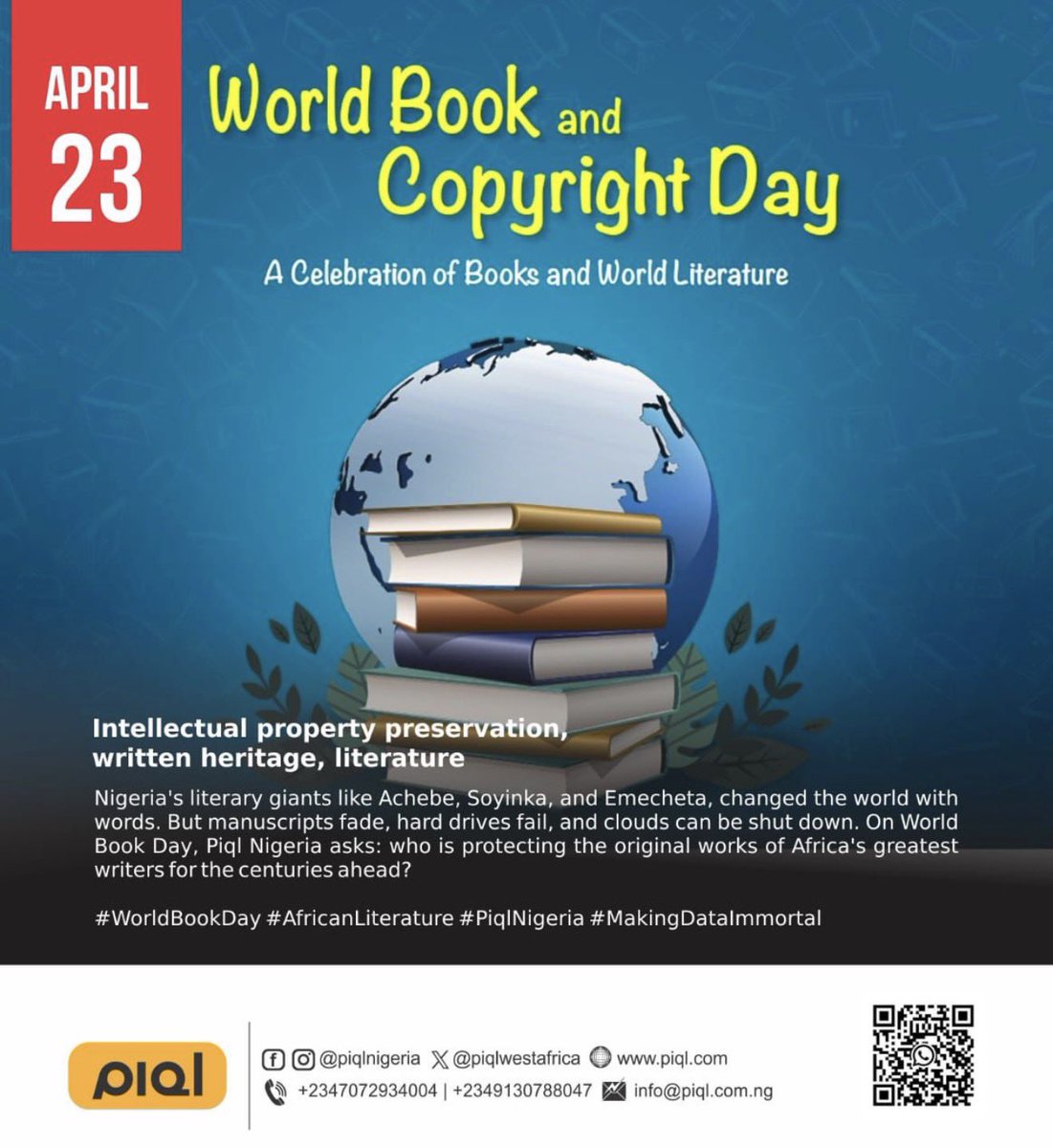 PiqlAfrica's tweet photo. On World Book Day, one question:

If Achebe’s original manuscripts disappeared tomorrow—would we even know?

What books, authors, or works do you believe must be preserved forever?

#WorldBookDay #ProtectOurStories #AfricanHeritage #PiqlWestAfrica #DigitalArchives https://t.co/rIq7Is15wk