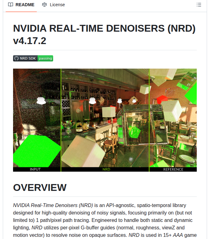 _thegb_'s tweet image. 🚀 Denoise path‑traced signals em tempo real? NVIDIA NRD traz a solução. Visualize efeitos de iluminação mais limpos sem perder performance. Quer saber como? Confira no GitHub! #RayTracing #Gaming github.com/NVIDIA-RTX/NRD