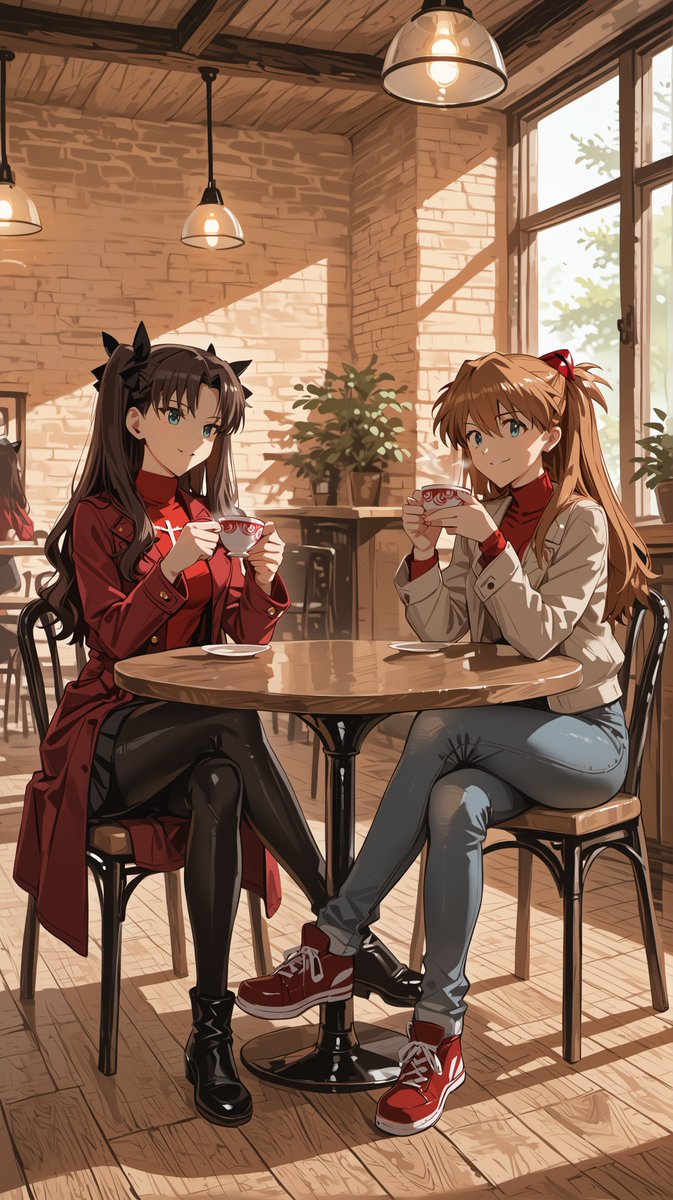 oneesan_aiart's tweet photo. Asuka Langley Soryu &amp; Rin Tohsaka — two tsundere queens sharing one space, where sharp words, hidden care, and undeniable chemistry create a bond that’s as fiery as it is heartwarming 🔥✨ #AsukaLangley #RinTohsaka https://t.co/DIkqkguiWK
