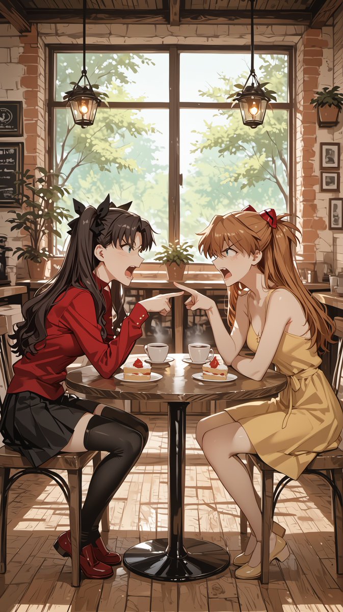 oneesan_aiart's tweet photo. Asuka Langley Soryu &amp; Rin Tohsaka — two tsundere queens sharing one space, where sharp words, hidden care, and undeniable chemistry create a bond that’s as fiery as it is heartwarming 🔥✨ #AsukaLangley #RinTohsaka https://t.co/DIkqkguiWK