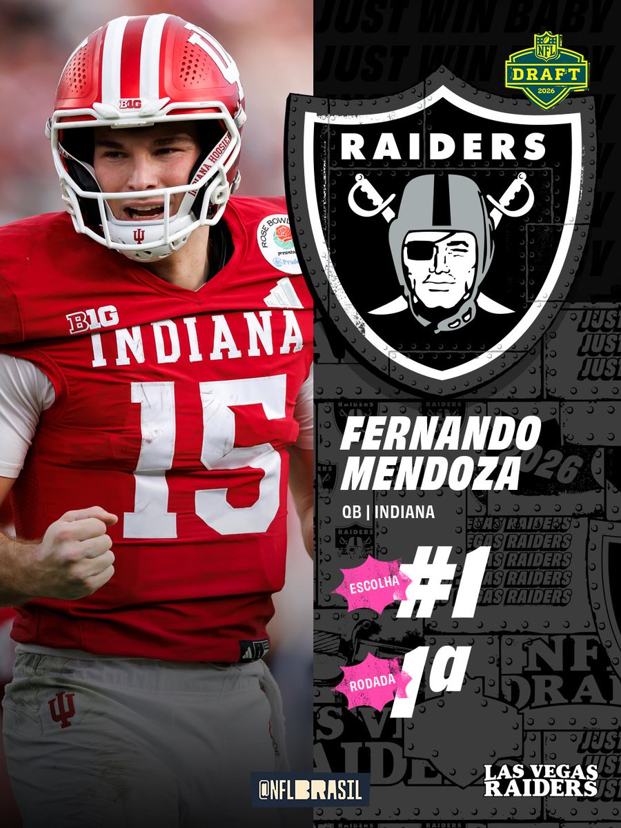 FERNANDO MENDOZA É UM RAIDER! 🖤🏴‍☠️

Uma nova era em Las Vegas. O QB vencedor do Heisman e campeão universitário com Indiana tem a missão de levar a equipe de Nevada ao Super Bowl. 

📺 NFL DRAFT ao vivo no <a href="/sportv/">sportv</a>, <a href="/getv/">Geek Entertainment</a>, espnbrasil e @disneyplusbr