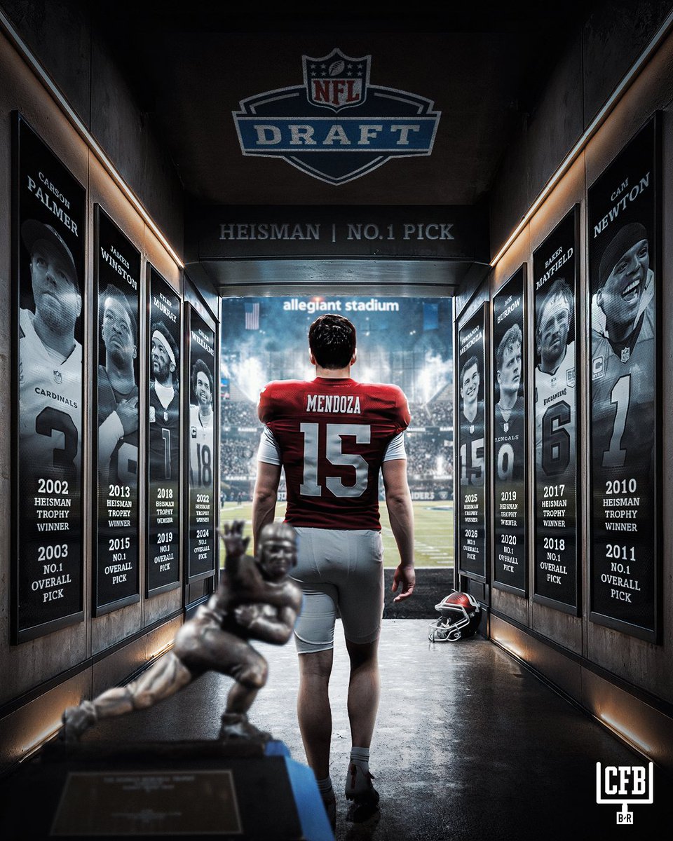 BR_CFB's tweet image. FERNANDO MENDOZA JOINS ELITE LIST OF HEISMAN WINNERS TO BE PICKED NO. 1 OVERALL 🔥

QB1 keeps making HISTORY 🐐

#cfb #collegefootball #nfl #nfldraft #raiders