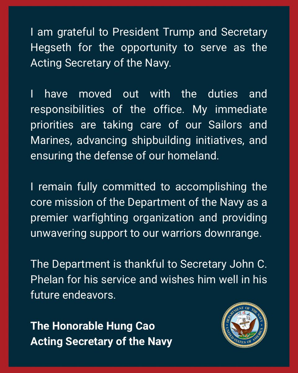 Acting Secretary of the Navy Hung Cao tweet media