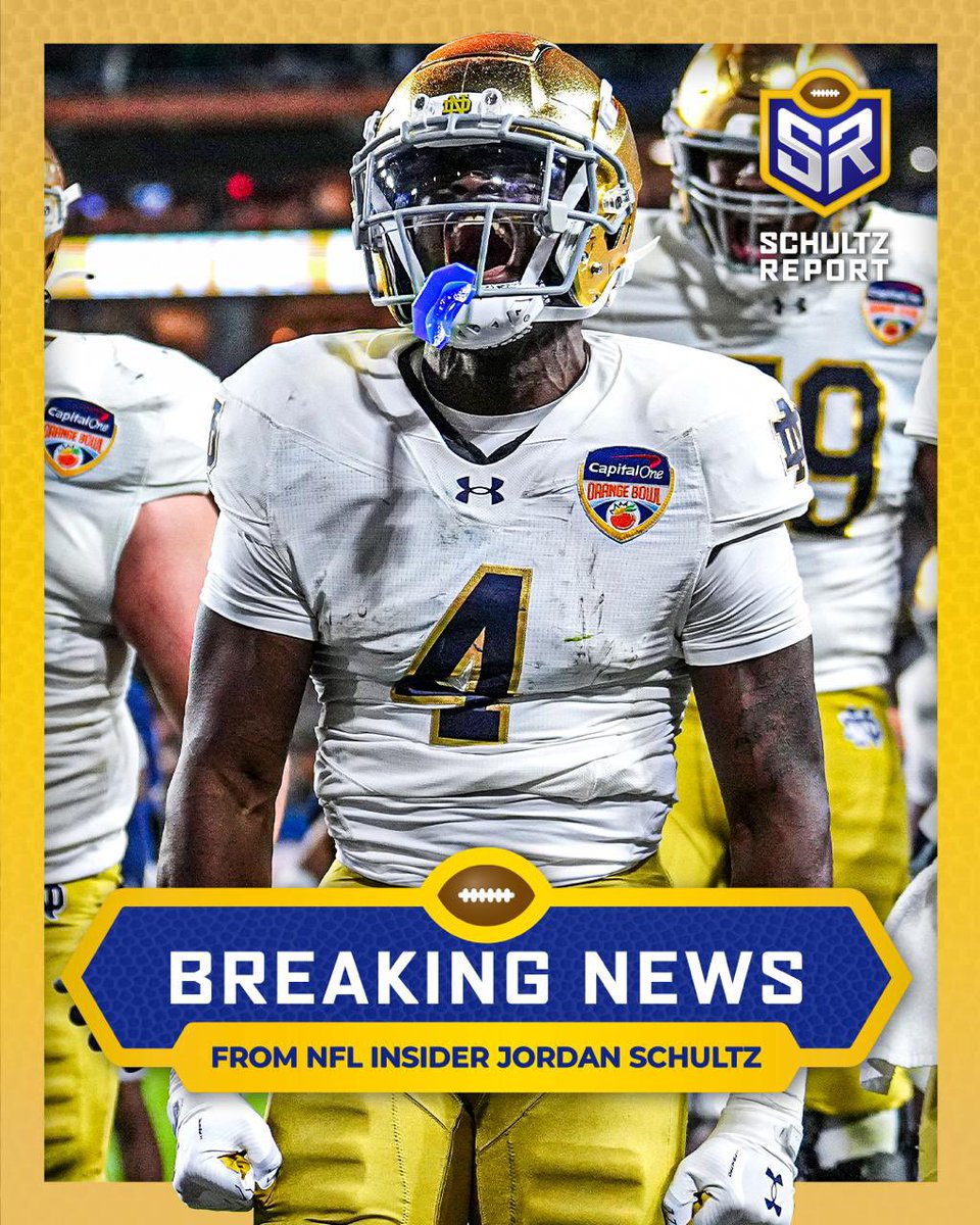 Schultz_Report's tweet image. No. 3 pick is in: #Cardinals have selected Notre Dame RB Jeremiyah Love, per sources.