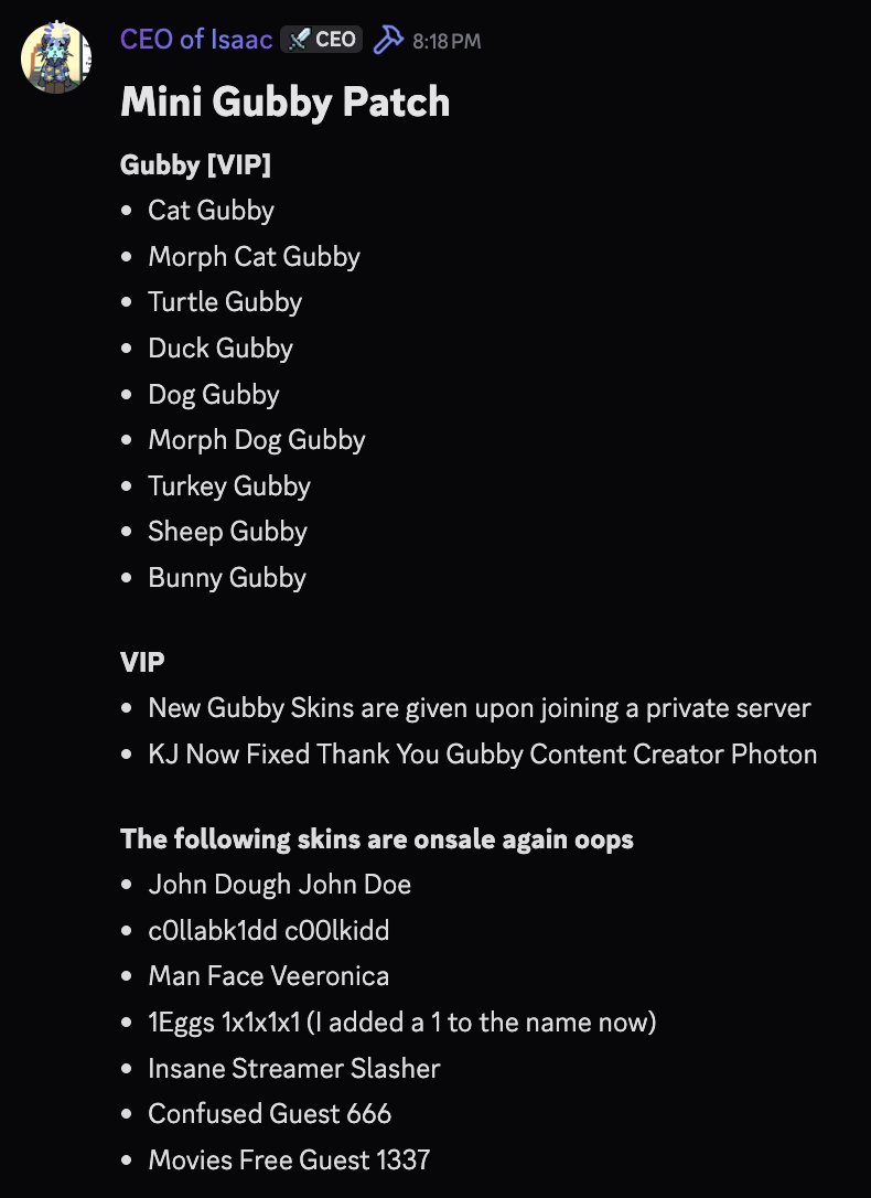 🚨News🚨 Forsaken's Gubby Patch has released in new servers! 📢This ...