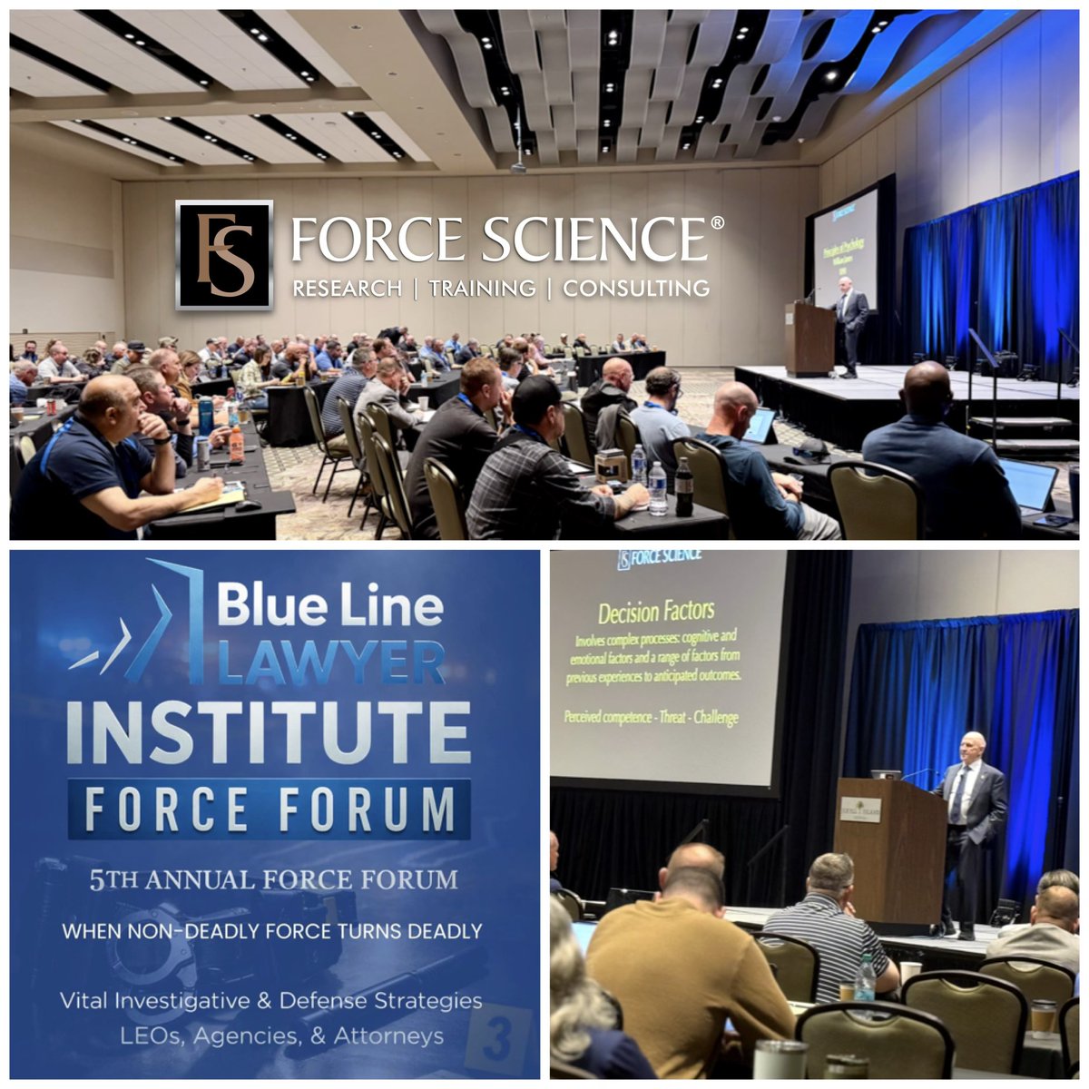 forcescience's tweet photo. Force Science was honored to have our Founder, Dr. William Lewinski, serve as a keynote speaker at the 2026 @bluelinelawyer Institute Force Forum earlier today on Jekyll Island, GA! His presentation, “Decision-Making and Response When Non-Lethal Fails,” addressed a critical and often overlooked gap in training.

This event brings together law enforcement leaders and legal experts to examine the real cases and legal challenges shaping modern policing. Dr. Lewinski’s keynote focused on a pivotal moment officers may face in the field.

Officers spend significant time training with non-lethal tools such as impact weapons, conducted energy weapons (CEWs), and chemical agents. But when those tools fail, the situation becomes more than a tactical issue. It becomes a cognitive turning point. In those high-pressure moments, officers must rapidly reassess evolving threats and make decisions with immediate and long-term consequences.

Thank you to the Blue Line Lawyer Institute team for hosting another outstanding and impactful event! These conversations are essential to advancing officer performance, decision-making, and safety in the field.