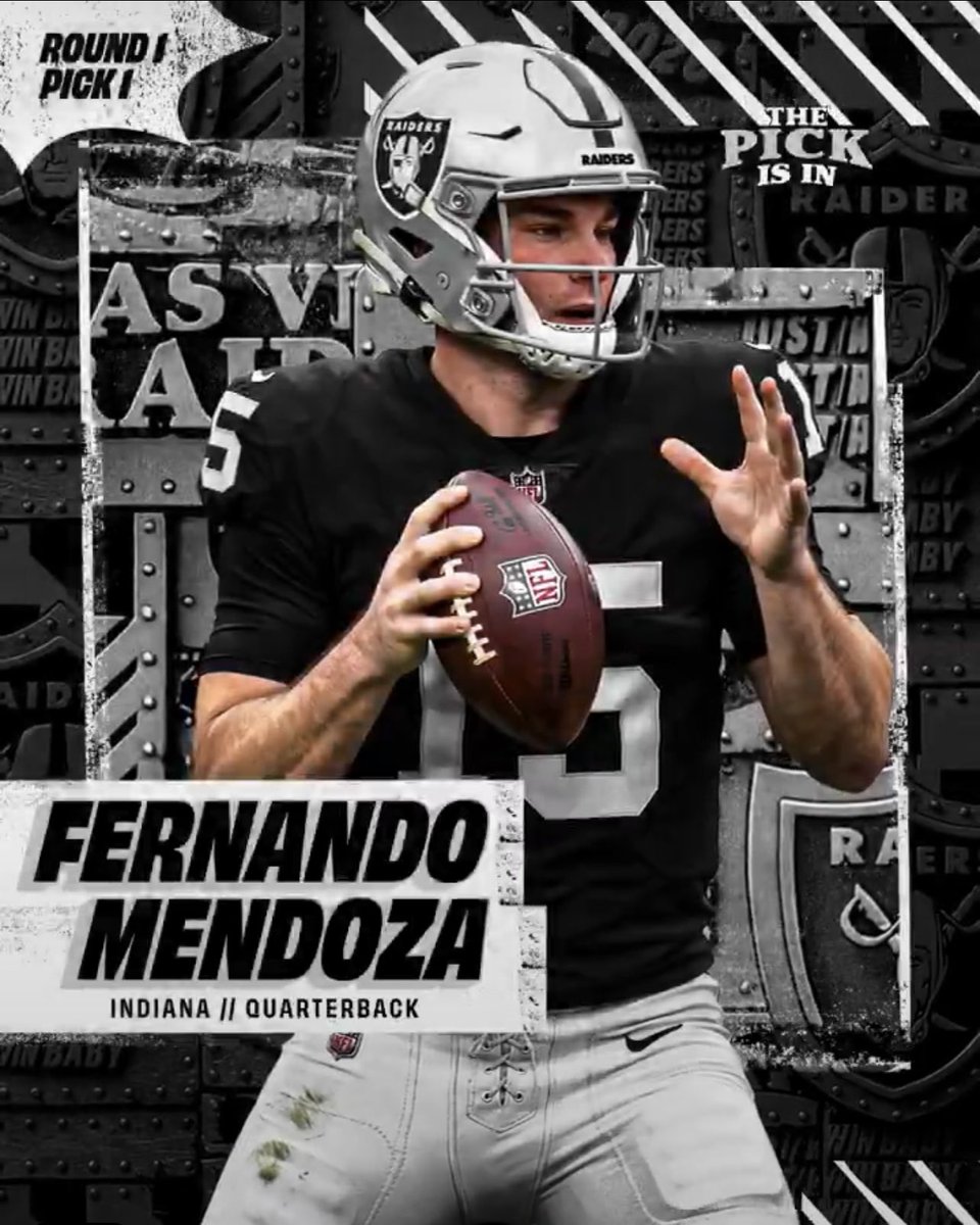 bigcalitex's tweet image. RAIDERS! 💀 The silver and black select Fernando Mendoza with the 1st overall pick!!! #fernandomendoza #nfldraft #nflmemes #raiders #raidernation #nfl
