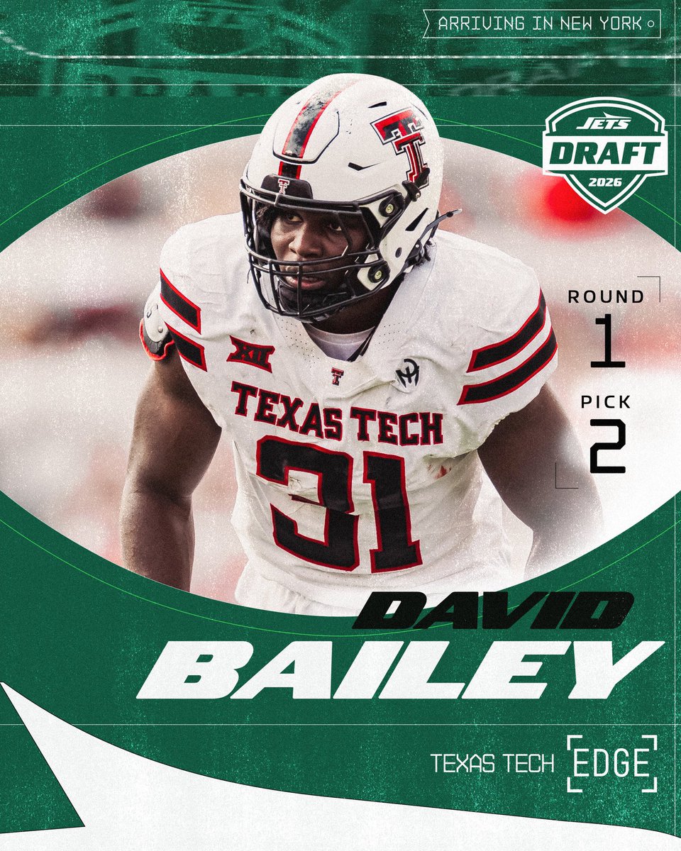 JohnMaring2's tweet photo. With The #NFLDraft 2026 2nd Overall Pick, @nyjets Select EDGE Rusher David Bailey Via Texas Tech! Go, Jets! 💚🤍 #JetUp #nyjets #NatDuddridgeTV #AliBaumanTV #GainerTV #OvermyerTV 
#CBSNewYork 

@NatDuddridgeTV 
@AliBaumanTV 
@GainerTV 
@OvermyerTV 
@CBSNewYork https://t.co/97LjkRuUvy