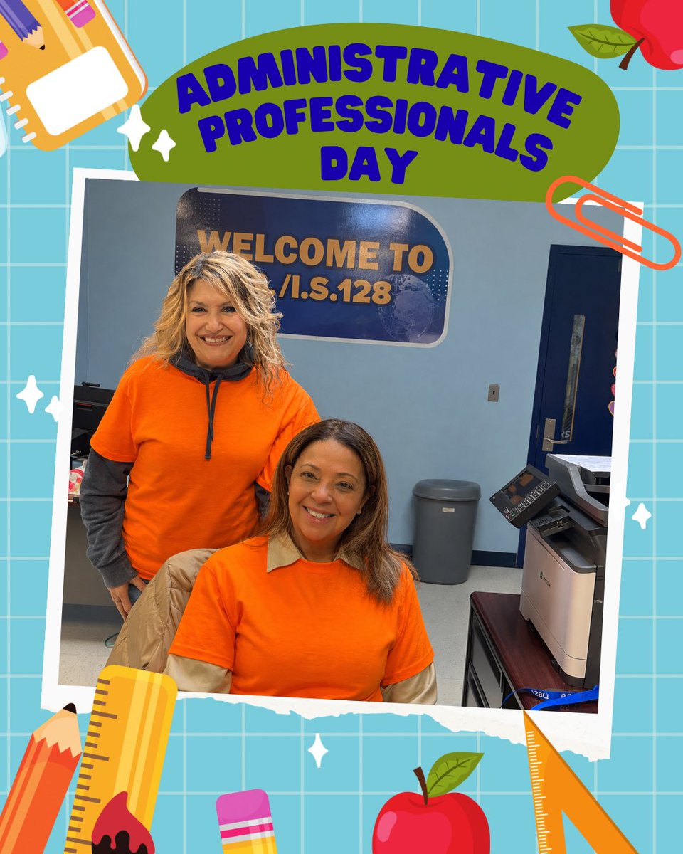 128D24's tweet photo. Happy Administrative Professionals Day to Ms. Soto and Ms. Baviello! Thank you for keeping everything running smoothly, supporting our entire school community, and always doing it with care and kindness. We appreciate you more than words can say! 
#administrativeprofessionalsday https://t.co/Fef7kyoSOe