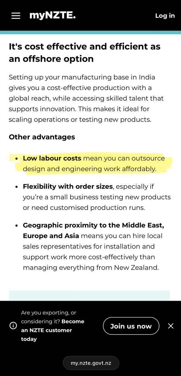 2ETEKA's tweet photo. 🚩🚩The NZ Govt has put up its NZ Trade and Export page to encourage NZ businesses to relocate to India. 

The main selling point ? - ‘ CHEAP LABOUR’. This deal will gut what is left of NZ’s manufacturing, and Luxon is all for it.

As per the trade agreement with India NZ will facilitate $35 Billion of investment from NZ into India over 15 years. Thirty five billion.

The expected exports we will earn over this time is a paltry $500 Million in extra exports a year. At the moment NZ exports a tiny $500m a year to India, National are saying this will grow to 1 billion.

To put this into context, NZ exports $10 billion to Australia, and $9.5 billion to the U.S (where we endure tariffs & do not have a FTA). 

Is this sounding like a good deal? 

In the interview below Todd Mclay lets the cat out of the bag, admitting we could not get a deal on our dairy as dairy is the cornerstone of India’s unsophisticated economy so they will guard it zealously. Micro dairy farms throughout India are a key source of Income domestically for the masses of poor people. India wants to modernise this and commercialise it rapidly, which is why the FTA also stipulates NZ is to ‘share innovation (IP) and technology to modernise India’s dairy sector’ …. 

Do you really think they will ever let us sell dairy to India? I have a bridge for sale if you do. The median income in India in 2026 is NZD $400 a month, $100 a week. wtf are they ever going to buy off us ?

Fonterra could for example open a plant there and process our value added products’. NZ has been here before, exporting raw product to overseas and buying it back in as a finished product, think forestry.

In the interview he also inadvertently admits the deal cannot be changed once signed. 

Mclay lets it slip that ‘India cannot change the deal once signed’ Which by deduction means neither can NZ. 

And it gets worse. Hipkins admits that India will more than likely enforce the  $35 billion investment as India has set up an office to ensure it happens, but Hipkins is still happy to sign the deal anyway - ‘it’s up-to business’ he says regarding the risk. 

And then an all time shocker, Mclay tells Hoskings that other parties will come around or they’ll get punished by 100 Nz businesses, and by ‘350,000 Indian voters in NZ’. Which is probably why Labour supports it. National and Labour are fighting over the Indian vote. 

Here’s the deal, anytime in 15 years if India doesn’t feel like it’s sucking enough life out of NZ it can kill the deal, which you can guarantee the NZ govt will then drop to their knees to offer anything to India to keep it… like I don’t know, unlimited immigration. Luxon who literally got on his knees to pray to their god during negotiations  never really understood Leverage did he?

This is mental. 

NZTE site :
https://t.co/zePQstJT12