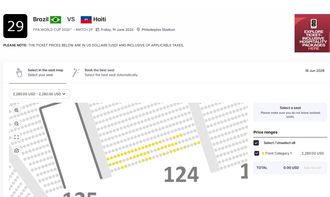 Ainda tem bastante ingresso categoria 1 front para Brasil x Haiti.

Galera dando mole,
somente 2280 dolares no site da Fifa.
<a href="/FIFAcom/">FIFA</a> 
#tickets 
<a href="/FIFAWorldCup/">FIFA World Cup</a> 
#fifa 
#FIFAWorldCup
#CopadoMundoFIFA