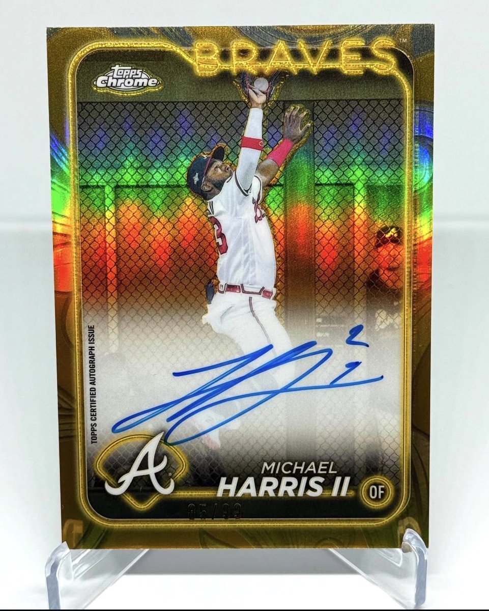 the_card_grove's tweet image. Michael Harris is on an absolute tear to start the season for the Braves! He has all the tools to put an MVP season at some point in his career, hopefully this is the season. Love this Topps Chrome Gilded auto I have of his. #thehobby #toppschrome