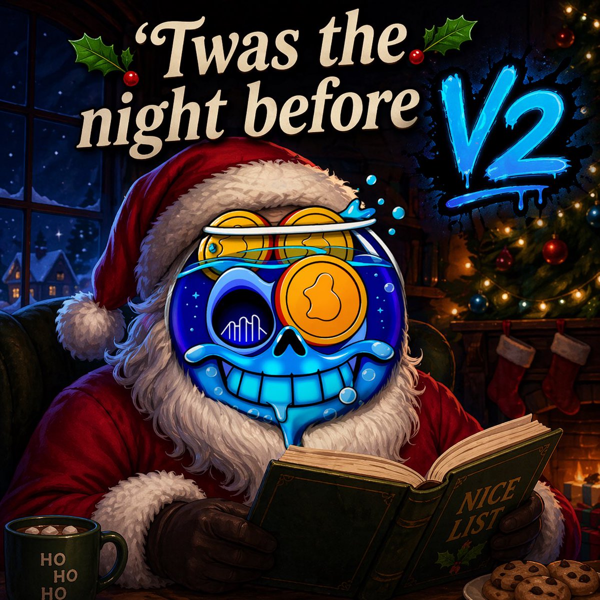 ‘TWAS THE NIGHT BEFORE V2 🧵 📖 

By <a href="/MemeLiquidio/">Meme Liquid</a> <a href="/toly/">toly 🇺🇸</a>… (🎅🏻 , 🎅🏻)

1/
’Twas the night before V2, and all through the chain,
Not a wallet was stirring, not a single Pyth drain.
The access codes hung by the frontend with care,
In hopes that the Kani results soon would be there