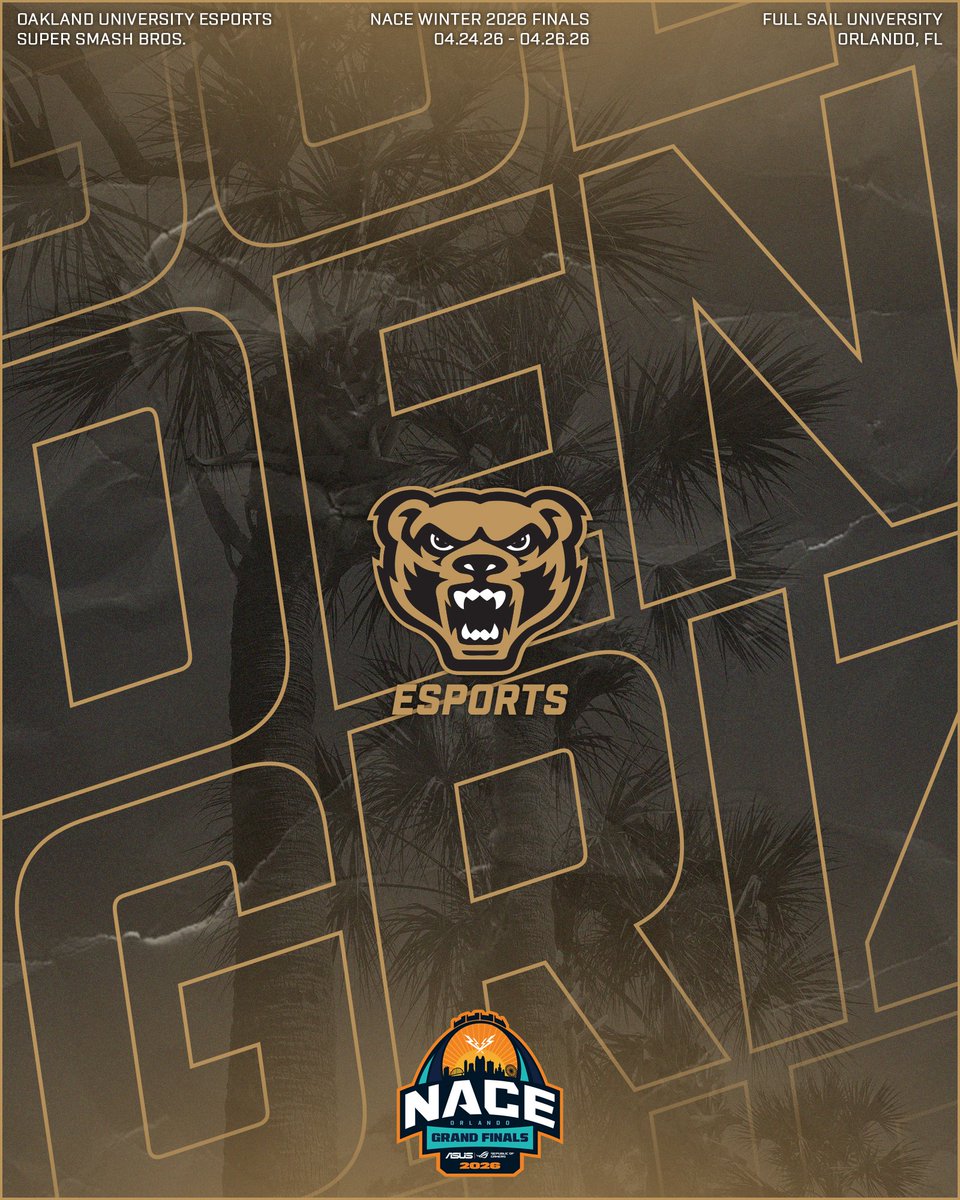 OaklandEsports's tweet photo. The Golden Grizzlies have arrived in sunny Orlando for the @NACEsports Grand Finals Event.

The competition begins tomorrow morning, and we're ready to secure the #OUWin. https://t.co/lzwfGmLuaF