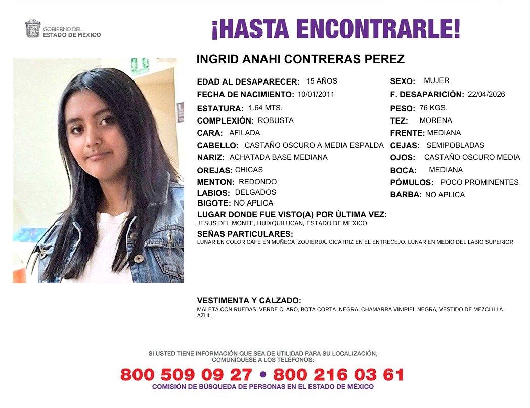 C5Edomex's tweet image. 🔎 #ServicioC5ALaComunidad || Ayudemos a difundir cualquier información para localizar a la siguiente persona. Comuníquese sin costo al: ☎️800 890 29 40; o bien:(800) 702 8770.
Para #Emergencias en el momento de los hechos marque 📞9⃣1⃣1⃣