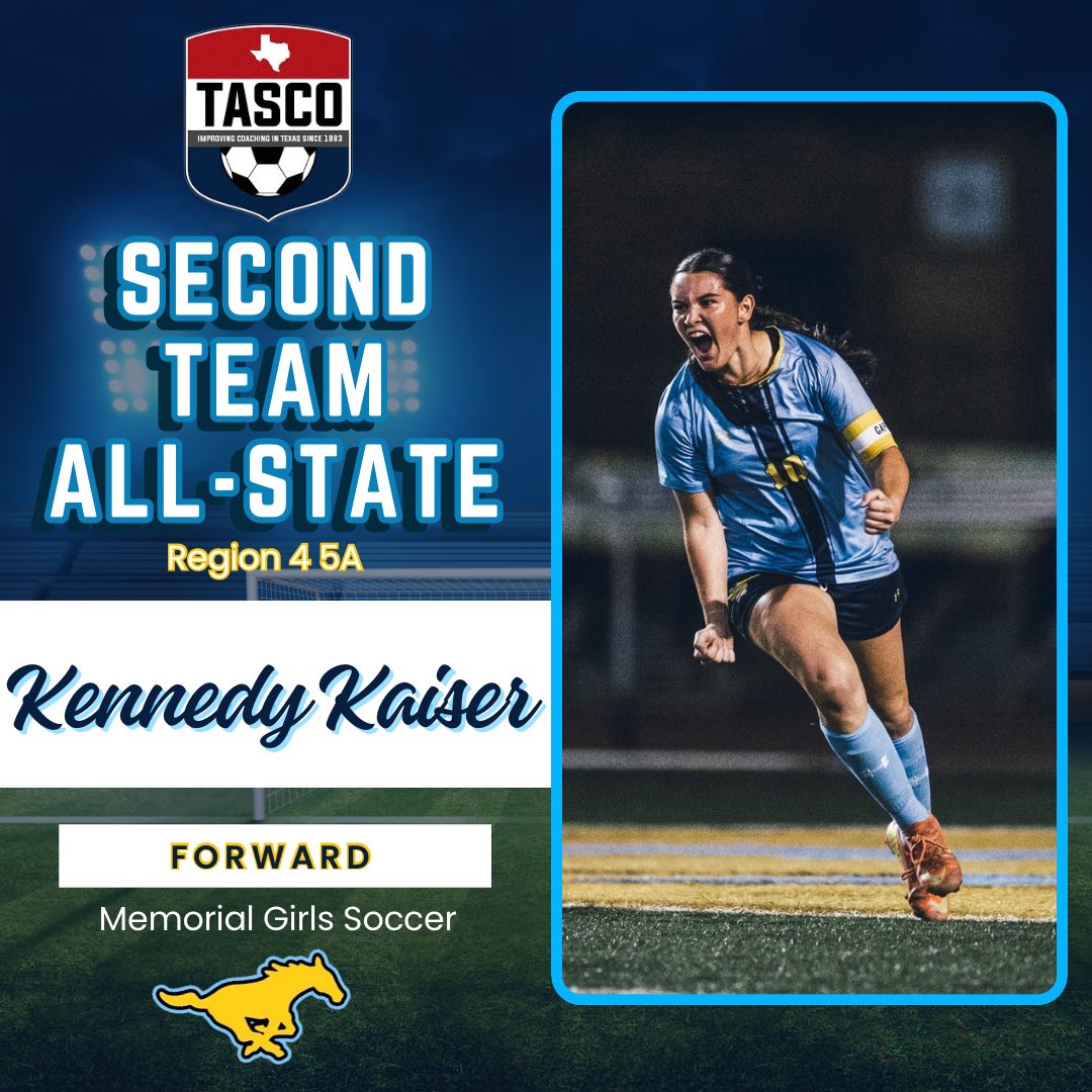 _LadyStangsSOC's tweet photo. 🩵💛💙 Congratulations to Senior Captain KENNEDY KAISER! The Texas Association of Soccer Coaches is honored to distinguish you for your accomplishments as an ALL-STATE FORWARD this season.  Way to go, KK! @McAllenMemorial @McAllenISD @kaiserkennedy07 https://t.co/5TW53rEKP8