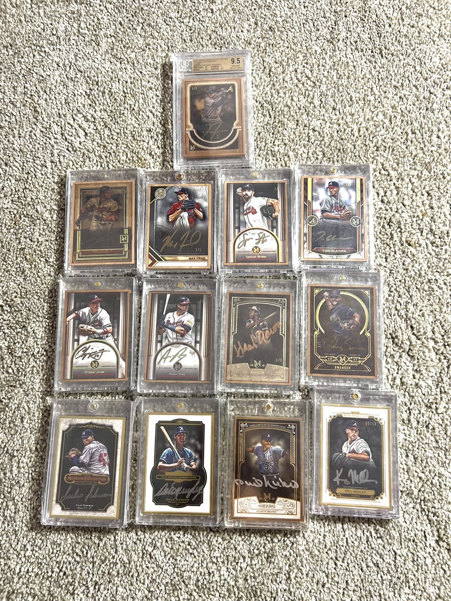 CardsChop's tweet photo. This card doesn’t suck. Always looking to add other Museum Collection wood frame 1/1s. I still need Maddux, Albies, Smoltz, Murphy, Olson Harris in the wood frame. I need Neikro, Medlen, and Teheran in the black border /5. https://t.co/dPu6vDkTIz