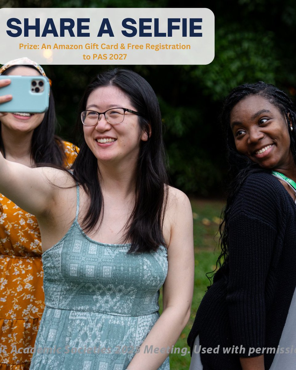 PASMeeting's tweet photo. Selfie Contest 
Starts: Thursday, April 24-27, 2026

Steps to Participate: 
1. Share a PAS 2026 Selfie! 
2. Tag @PASMeeting in your post for us to see and use #PAS2026 #PAS26Selfie
3. Follow us on X or Instagram

As A Thank You for Participating: 
1. One winner will be randomly selected and announced on May 12, 2026
2. The winner will be contacted through the official @PASMeeting X or Instagram account.
3. Prize: $50 Amazon Gift Card and free registration to next year's 2027 meeting