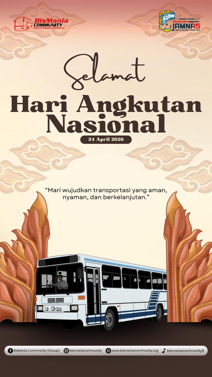 BisManiaComm08's tweet photo. Hari Angkutan Nasional 2026 menjadi momentum untuk menekan pentingnya angkutan umum, baik itu darat, udara, maupun laut sebagai sarana mobilitas sehari-hari.

#hariangkutannasional
#jamnas15
#bijakdijalan
#bismaniacommunity
#ayonaikbis
#sejatinipunseduluran https://t.co/HWRlKplhKl