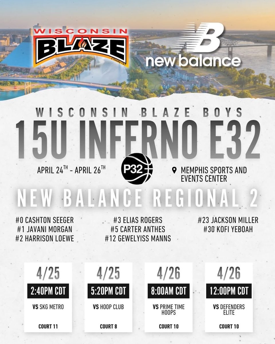 WisconsinBlaze_'s tweet photo. High school schedules for 4.24.-4.26 👏
#newbalance @newbalancebasketball #rockspringclassic #wisconsinblaze #wisconsinblazebasketball
@WIBlazeInferno_ https://t.co/VYhkBbHIvr