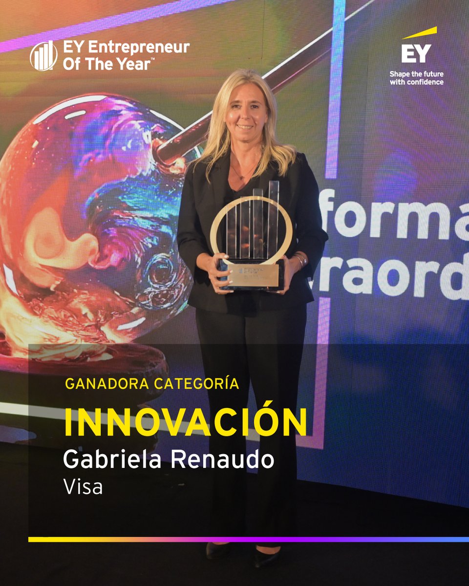EY_Argentina's tweet photo. Gabriela Renaudo, Group Country Manager de Visa para Argentina y Cono Sur, es la ganadora de la categoría Innovación.  

@Visa es una de las redes de pagos digitales más importantes y confiables a nivel mundial. 

¡Felicitaciones!  

#EOYArgentina https://t.co/RrEGa5mH4B