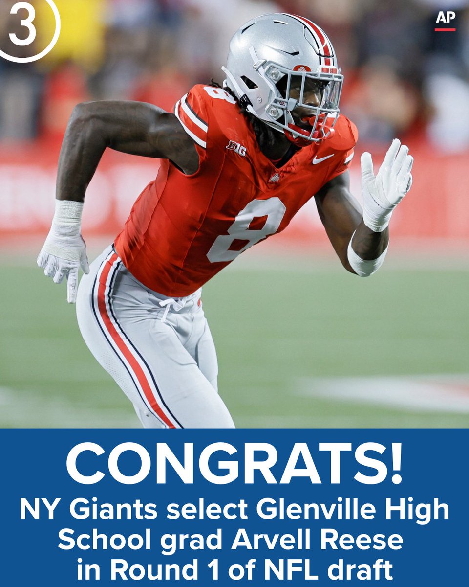wkyc's tweet photo. Making Cleveland proud!!

Former Glenville and Ohio State star Arvell Reese is headed to New York after being taken fifth overall in the NFL draft. 🏈 https://t.co/bl4sjKdI2n https://t.co/EpG4q6gWsc