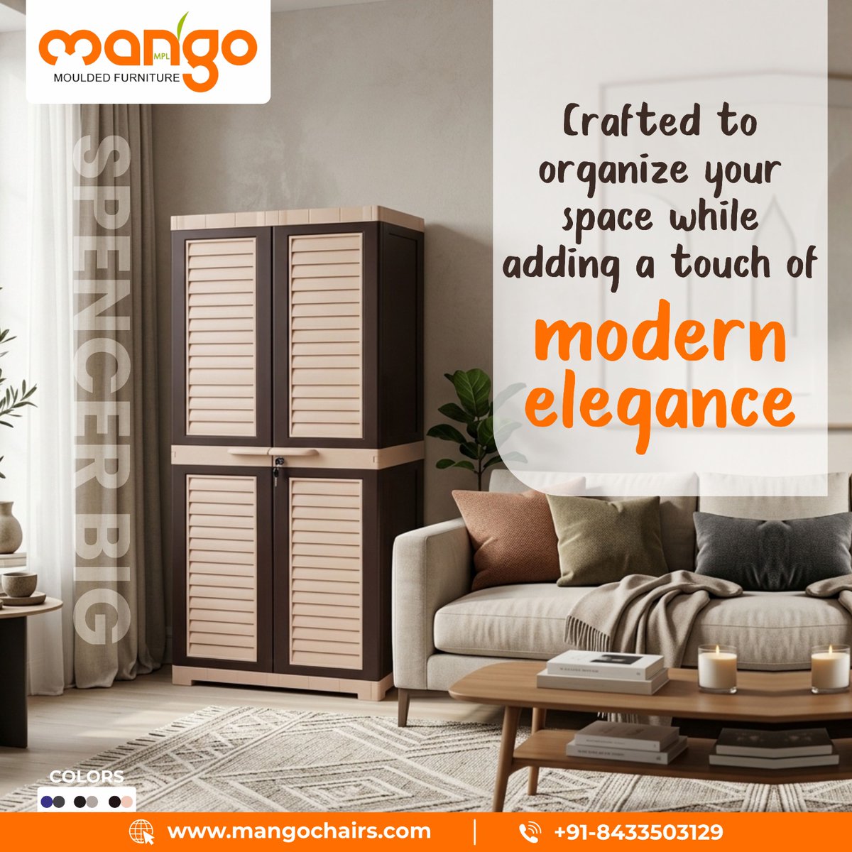 MangoChairs's tweet image. Upgrade your home with smart storage that blends style and functionality. The Spencer Big Cabinet is designed to keep your space clutter-free while adding a touch of modern elegance to your living area. 
🌐 mangochairs.com
📞 +91-8433503129
#mangochairs #HomeStorage