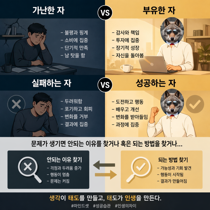 loganwolfkr's tweet photo. 가난한 자와 부유한 자의 차이.
실패하는 자와 성공하는 자의 차이.
문제가 생기면 안되는 이유를 찾거나 혹은 되는 방법을 찾거나...

#MindsetMatters #SuccessThinking #GrowthMindset https://t.co/gOPfur2SSA