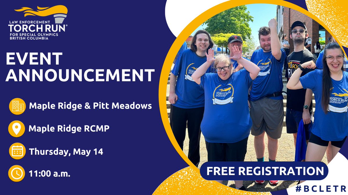BCLETR's tweet image. 📣 Event announcement! Celebrate with us at the Maple Ridge &amp;amp; Pitt Meadows Law Enforcement Torch Run®! 👟 Law enforcement and community members will come together to support @SpecialOBC athletes! #BCLETR

👉 Event info: letr.crowdchange.ca/146588/team/76…