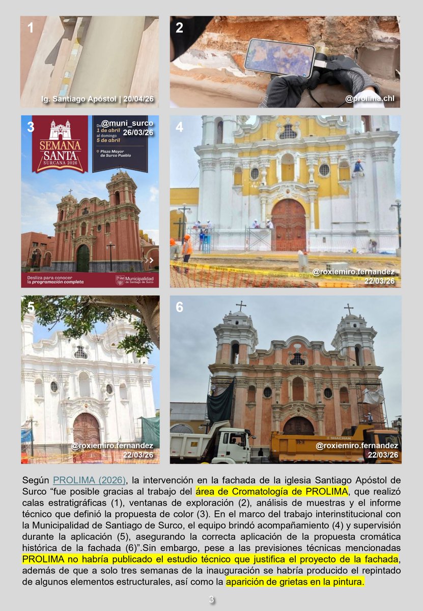 el_residente's tweet photo. El renovado pintado de la fachada de la iglesia Santiago Apóstol de Surco presentaría algunos problemas a menos de un mes de su inauguración. Se trataría de un proyecto formulado por la @munisurco1 y su alcalde @Carlos_Bruce , el cual tuvo como ente técnico supervisor a #PROLIMA. https://t.co/NnalN4cr0U