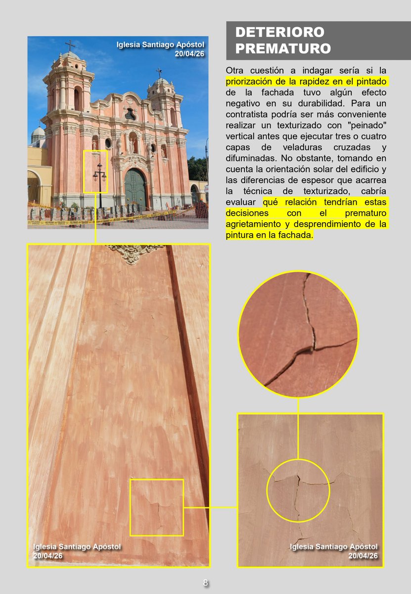 el_residente's tweet photo. El veteado elegido por #PROLIMA dificultaría el mantenimiento, condicionándolo al uso de mano de obra calificada. Dado lo irregular de la textura no es posible reparar por parches, teniendo que repintarse el paño completo. Además están comenzando a aparecer grietas en la pintura. https://t.co/IWOTfG1ZGY