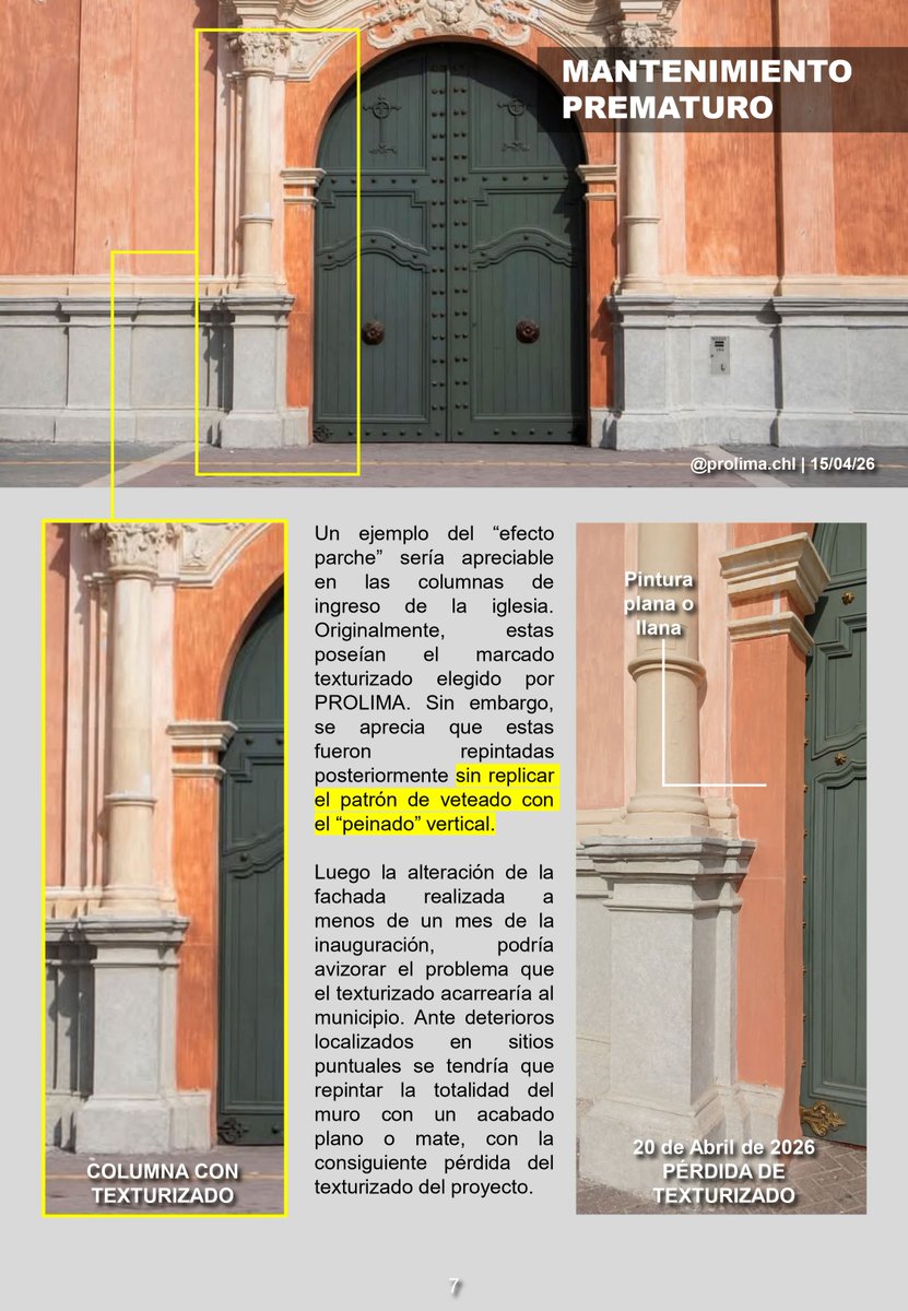 el_residente's tweet photo. El veteado elegido por #PROLIMA dificultaría el mantenimiento, condicionándolo al uso de mano de obra calificada. Dado lo irregular de la textura no es posible reparar por parches, teniendo que repintarse el paño completo. Además están comenzando a aparecer grietas en la pintura. https://t.co/IWOTfG1ZGY