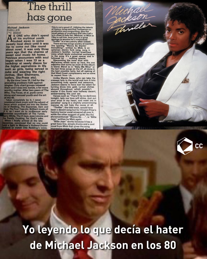 CulturaColectiv's tweet image. No sabía que existían haters del álbum #Thriller de Michael Jackson hasta que leí esto 🤨

En redes resurgió la crítica que hizo el periodista Paolo Hewitt en 1982 sobre el disco más famoso de MJ y básicamente no solo estaba diciendo que flopeó, sino que su carrera ya no tenía