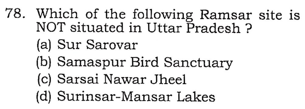 mbtupsc's tweet image. 𝐄𝐗𝐀𝐌 - 𝐔𝐏𝐏𝐒𝐂 𝟐𝟎𝟐𝟏 

Which of the following Ramsar sites is NOT situated in Uttar Pradesh ? 

#𝐔𝐏𝐒𝐂𝟐𝟎𝟐𝟔 #𝐂𝐀𝐏𝐅 #𝐍𝐃𝐀 #𝐂𝐃𝐒 #𝐔𝐏𝐏𝐒𝐂