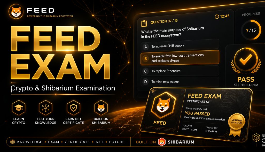 feedcto's tweet photo. FEED EXAM is now live.

Learn the basics of Crypto and Shibarium through the Beginner Exam and Intermediate Exam. Successful examinees can mint a certificate NFT by paying 50B FEED.

Try it here: https://t.co/PLPeGcXpeQ
⬆⬆⬆
#Shibarium $FEED #FeedOnShibarium https://t.co/K8NKguMS7A
