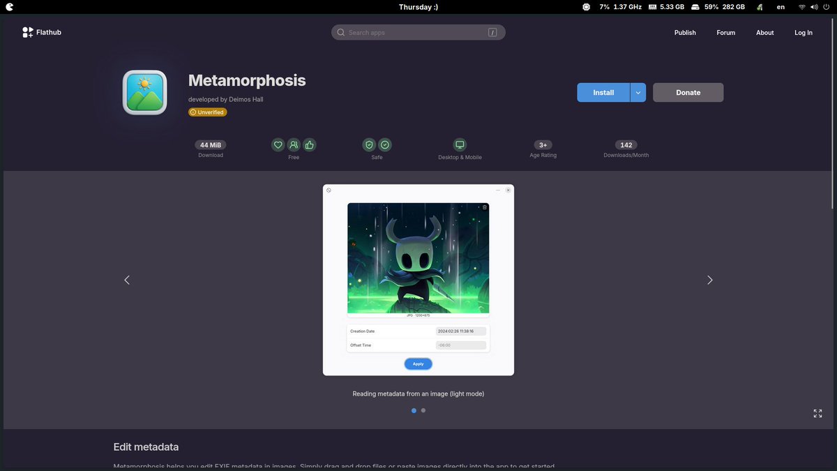 DeimosHall's tweet photo. My app just got 142 downloads on Flathub! https://t.co/oZMt1gICuQ