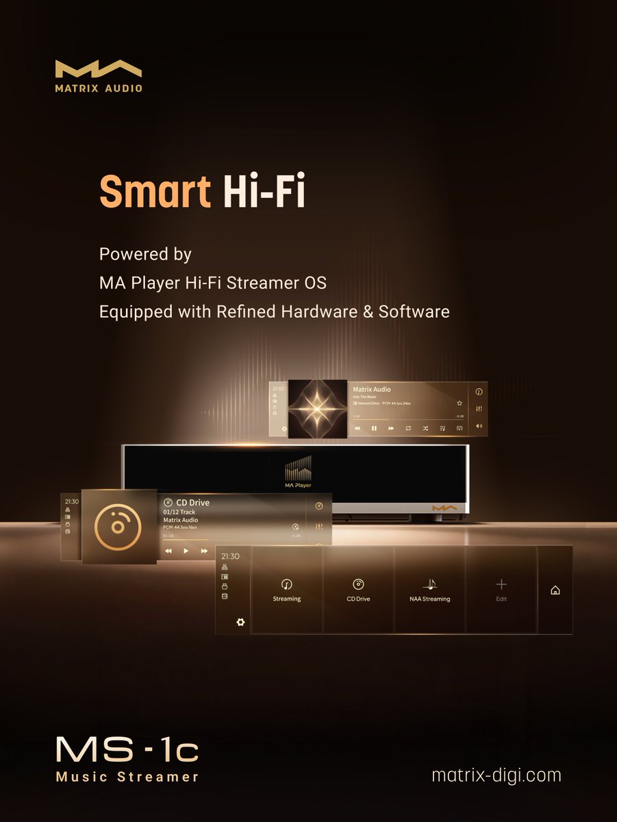 matrix_digi's tweet image. 「Matrix Audio」MS-1c Music Streamer👏
Self-Developed System + Premium Sound Quality
Created for an Audiophile-Grade Listening Experience

Learn More: 
matrix-digi.com/product/147/MS…

@SuperSonido_es 

「Matrix Audio」· Into The Music
#MatrixAudio #HiFi #newproduct